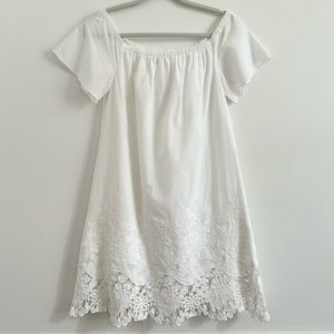Madewell Eyelet Off the Shoulder Dress in White size X-Small Crochet Lace Short